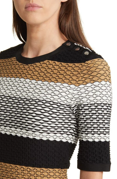 Hugo Boss Structured-stripe Dress In Stretch-cotton Jersey In Iconic Honeycomb Fantasy