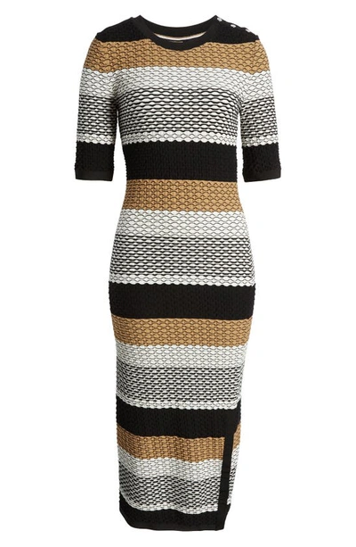 Hugo Boss Structured-stripe Dress In Stretch-cotton Jersey In Iconic Honeycomb Fantasy