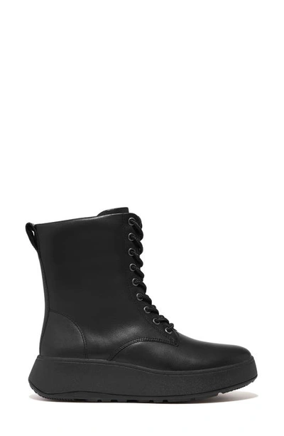 Shop Fitflop F-mode Lace-up Leather Flatform Combat Boot In All Black