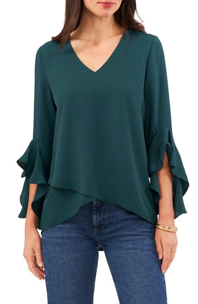 Shop Vince Camuto Flutter Sleeve Tunic In Deep Forest