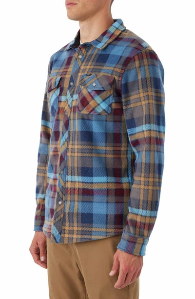 Shop O'neill Glacier Check Fleece Snap-up Shirt In Blue Shadow