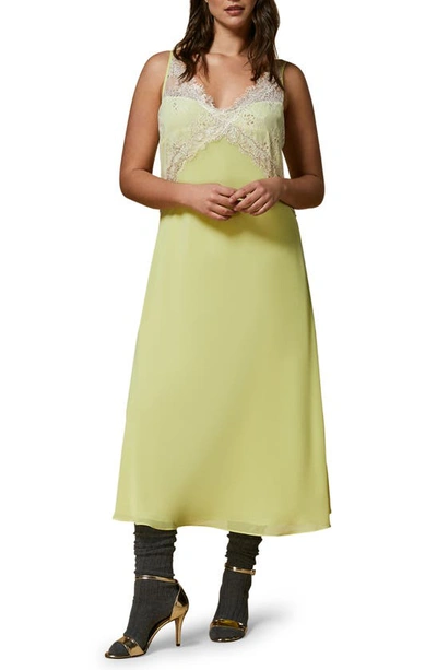 Marina Rinaldi Double Layer Georgette Slipdress In Yellow