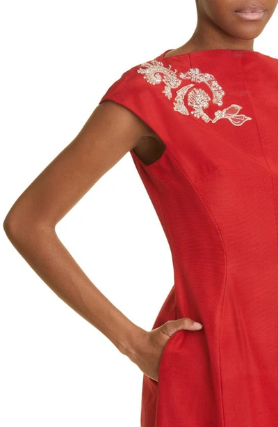 Shop Jason Wu Collection Beaded Appliqué Cotton Blend Dress In Red