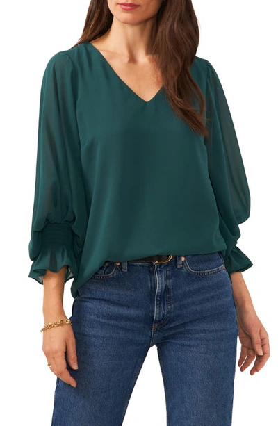 Vince Camuto Blouson Sleeve Top In Deep Forest