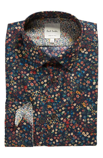 Shop Paul Smith Tailored Fit Floral Cotton Dress Shirt In Blues