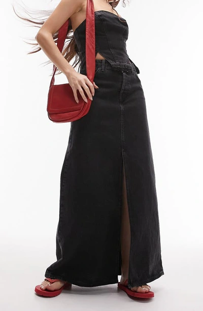 Shop Topshop Denim Maxi Skirt In Black