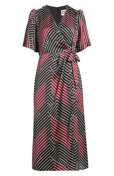 Shop Anne Klein Print Flutter Sleeve Faux Wrap Dress In Anne Black/ Chianti Multi