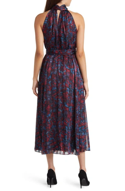 Shop Anne Klein Floral Twist Neck Keyhole Dress In Titian Red/ Juniper Multi