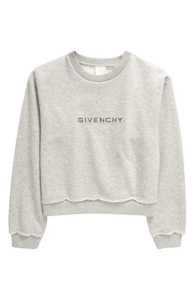Shop Givenchy Kids' Metallic Logo Cotton Blend Sweatshirt In Grey Marl