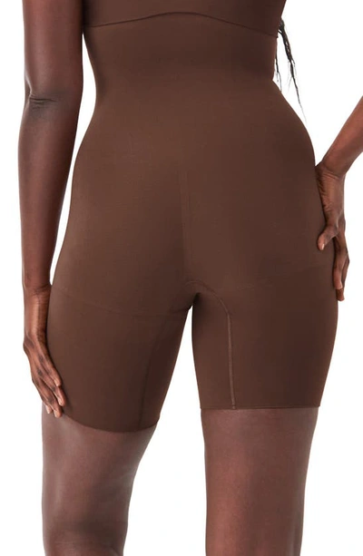 Shop Spanx Everyday Shaping High Waist Mid-thigh Shorts In Chestnut Brown