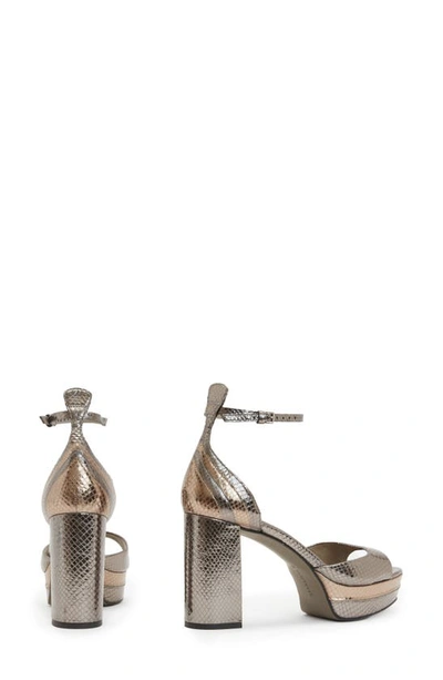 Shop Allsaints Tia Snake-embossed Platform Heel In Gunmetal/ Gold/ Bronze