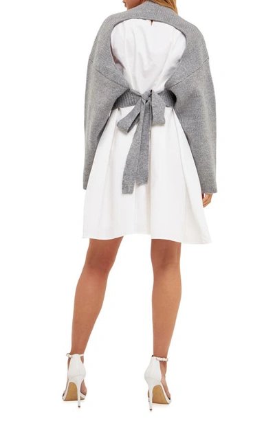 Shop English Factory Sweater With Poplin Minidress In Heather Grey/ White