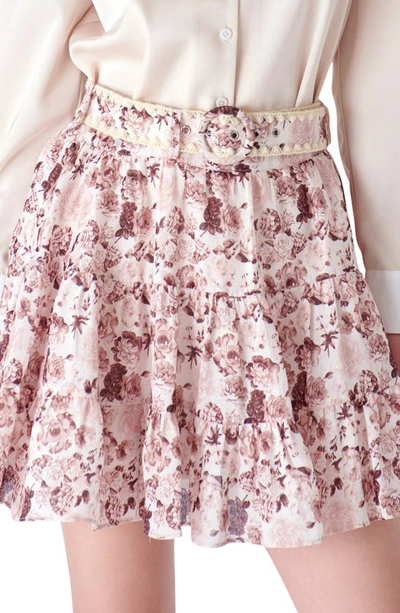 English Factory Floral Tiered Linen Blend Miniskirt In Pink Multi