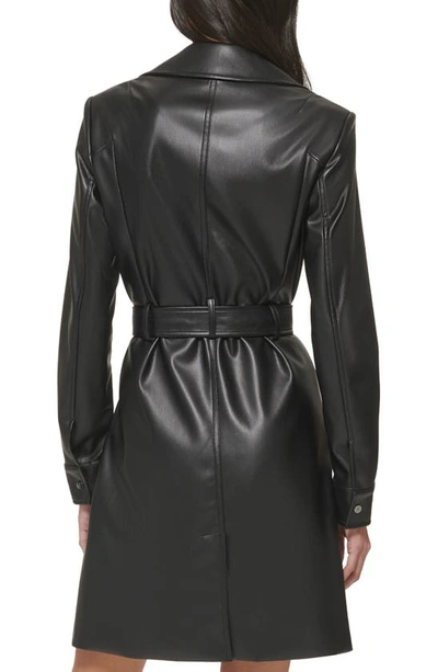 Shop Dkny Belted Long Sleeve Faux Leather Moto Minidress In Black