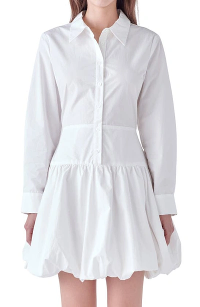 Shop English Factory Long Sleeve Bubble Hem Cotton Poplin Shirtdress In Off White