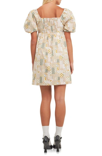 Free The Roses Patchwork Puff Sleeve Babydoll Dress In Multi