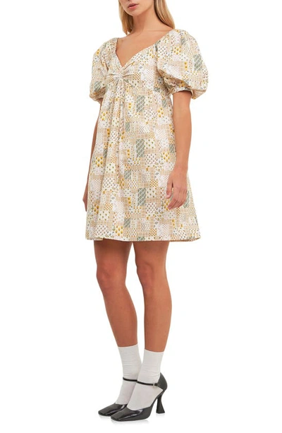 Free The Roses Patchwork Puff Sleeve Babydoll Dress In Multi