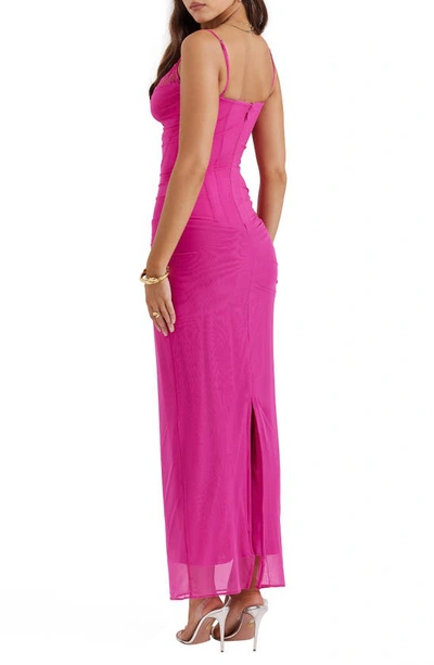 House Of Cb Nalini Floral Mesh Corset Cocktail Dress In Fuschia