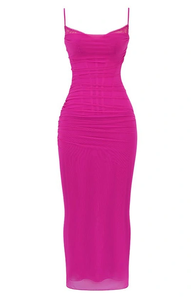 House Of Cb Nalini Floral Mesh Corset Cocktail Dress In Fuschia