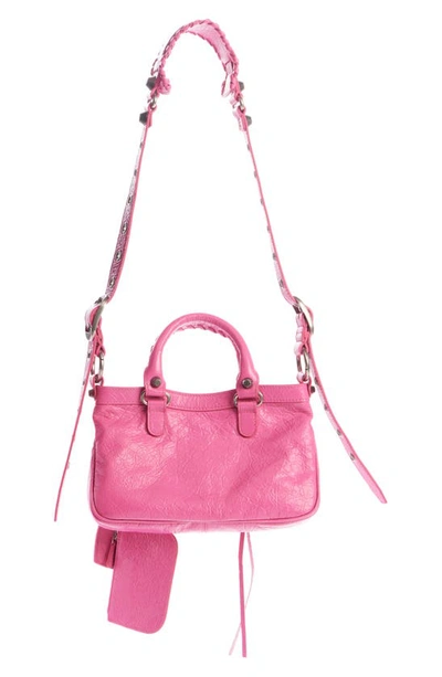 Shop Balenciaga Small Neo Cagole Leather Tote In Bright Pink