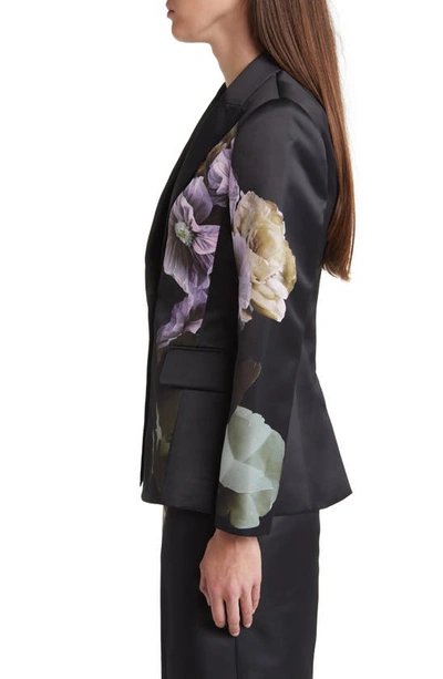 Shop Ted Baker Nayaa Floral Print One-button Blazer In Black