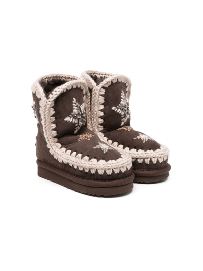 Shop Mou Star-embellished Suede Boots In Brown