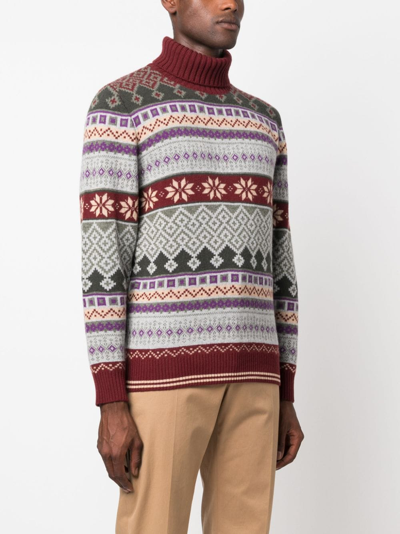 Shop Ballantyne Intarsia-knit Wool Jumper In Red