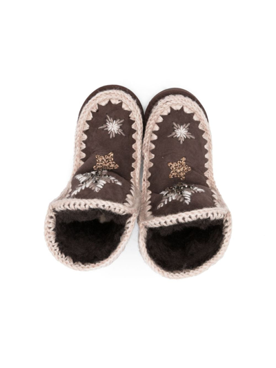 Shop Mou Star-embellished Suede Boots In Brown
