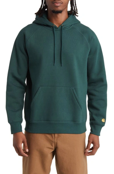 Shop Carhartt Work In Progress Chase Cotton Blend Hoodie In Discovery Green / Gold