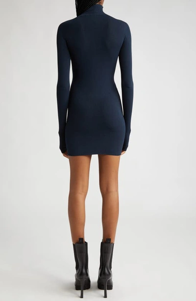 Shop Off-white Slick Mock Neck Long Sleeve Mini Sweater Dress In Cobalt Blue Blue