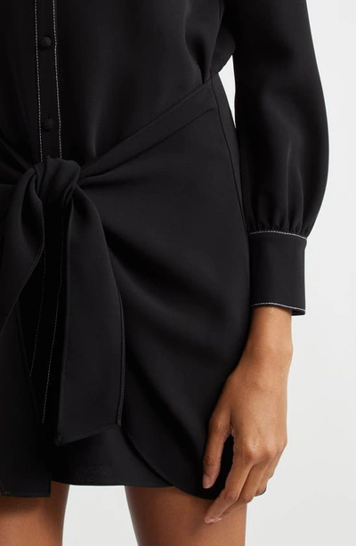 Shop Cinq À Sept Gaby Tie Waist Long Sleeve Shirtdress In Black/ Ivory