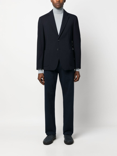 Shop Giorgio Armani Micro-canneté Effect Notched-lapel Blazer In Blue