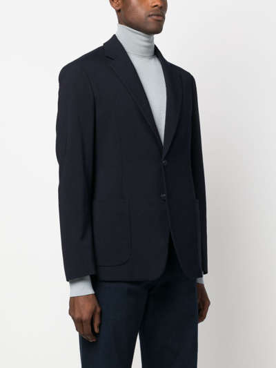 Shop Giorgio Armani Micro-canneté Effect Notched-lapel Blazer In Blue