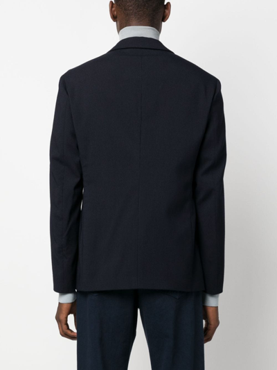 Shop Giorgio Armani Micro-canneté Effect Notched-lapel Blazer In Blue