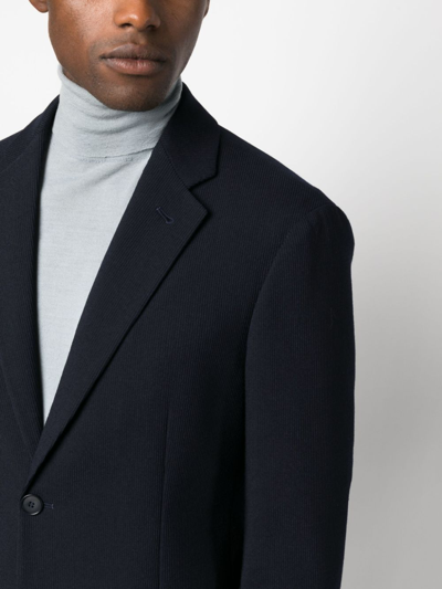 Shop Giorgio Armani Micro-canneté Effect Notched-lapel Blazer In Blue