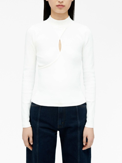 Re/done Keyhole Mock Neck Top In White