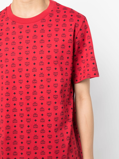 Shop Mcm Logo-embroidered Cotton T-shirt In Red