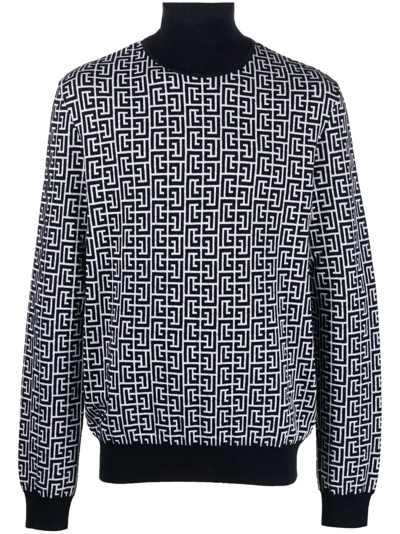 Shop Balmain Sweater With Monogram Inlay In Black