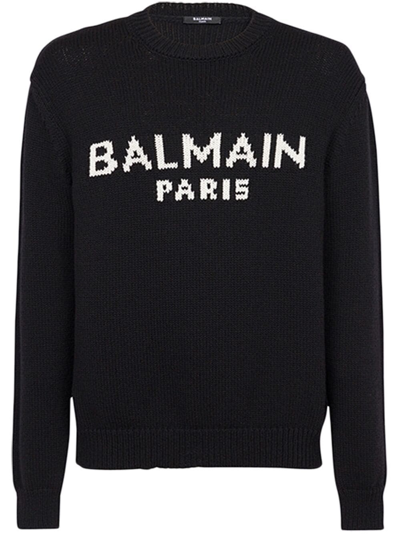 Shop Balmain Crewneck Sweater With Print In Black