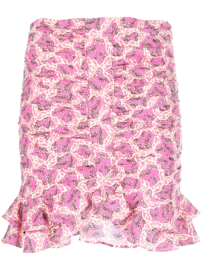 Shop Isabel Marant Pleated Miniskirt With Abstract Print In Pink & Purple
