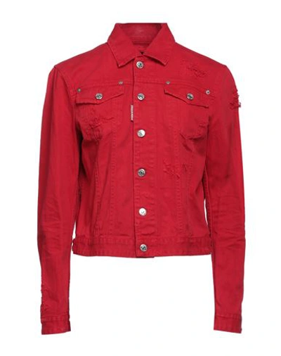 Shop Dsquared2 Woman Denim Outerwear Red Size 6 Cotton