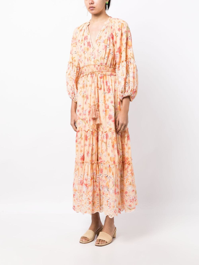 Shop Bytimo Broderie-anglaise Tiered Maxi Dress In Yellow