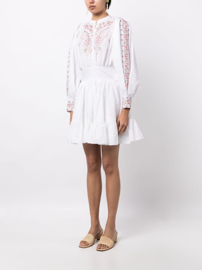 Shop Bytimo Floral-embroidered Fluted Minidress In White