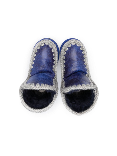 Shop Mou Shearling-trim Ankle Boots In Blue