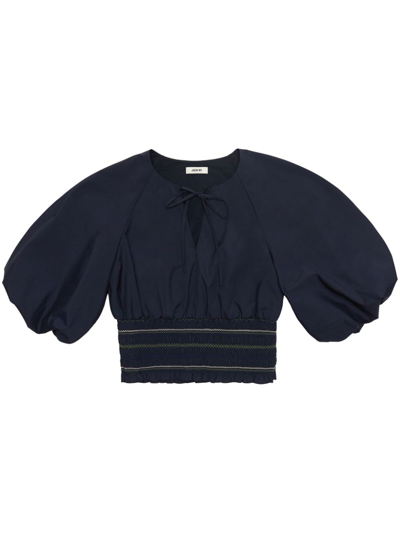 Shop Jason Wu Puff-sleeve Cropped Cotton Blouse In Blue