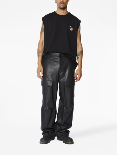 Shop Rta Wide-leg Leather Cargo Trousers In Black
