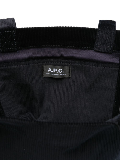 Shop Apc Logo-embroidered Corduroy Tote Bag In Blue