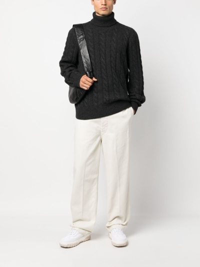 Shop Polo Ralph Lauren Cable-knit Roll-neck Jumper In Grey