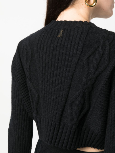 Shop Patrizia Pepe Cropped Cable-knit Jumper In Black