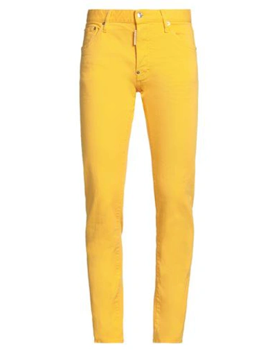 Shop Dsquared2 Man Denim Pants Yellow Size 32 Cotton, Elastane